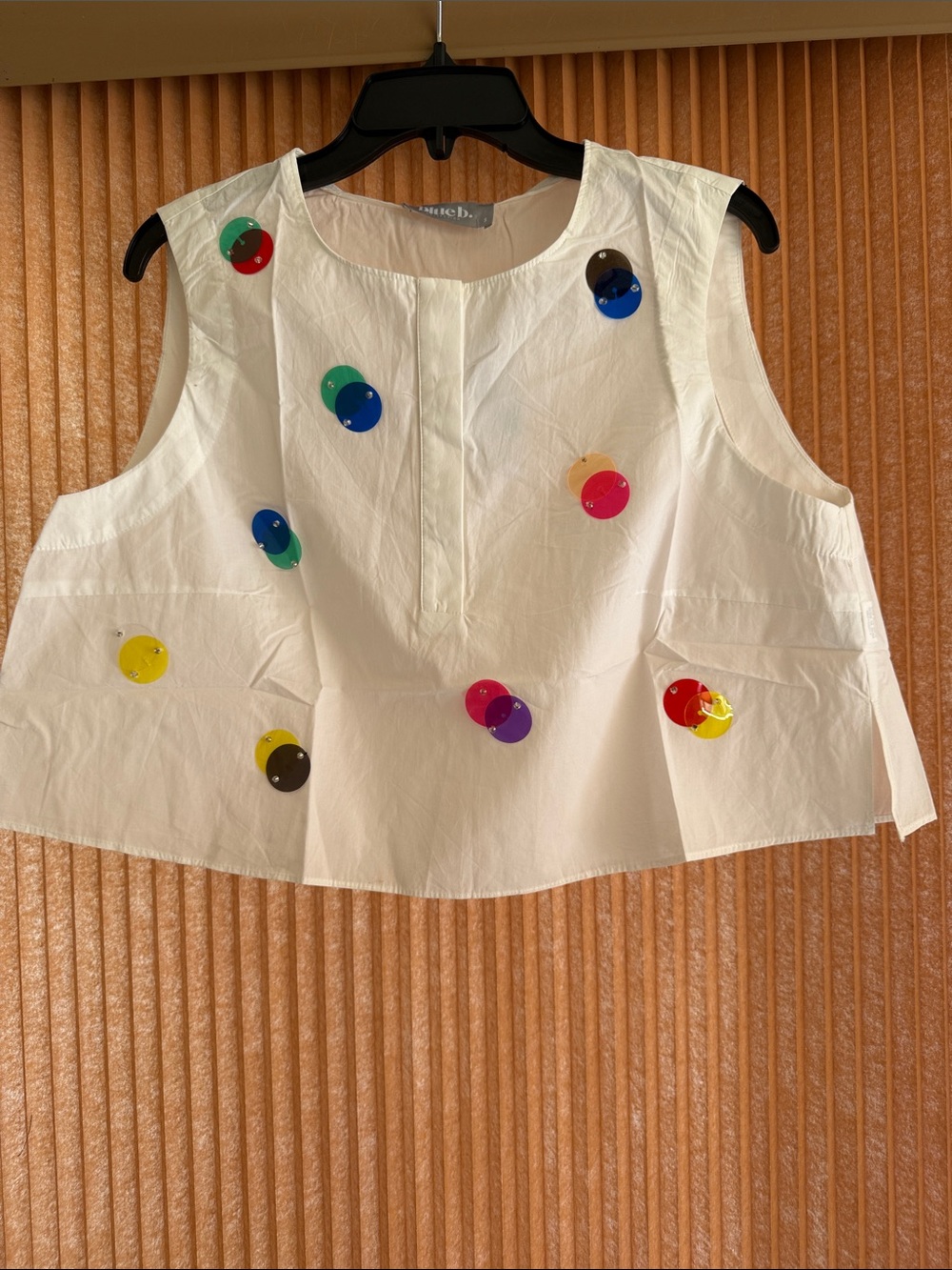 Blue B White Sequin Dot Sleeveless Top Size S NWT